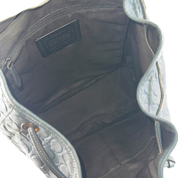 COACH Sky Blue Signature Leather Sullivan Unisex Drawstring Backpack - Picture 7 of 13